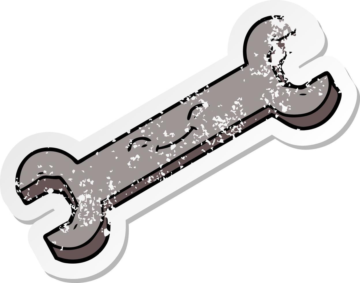 distressed sticker of a cartoon spanner vector