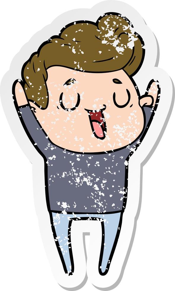 distressed sticker of a happy cartoon man vector