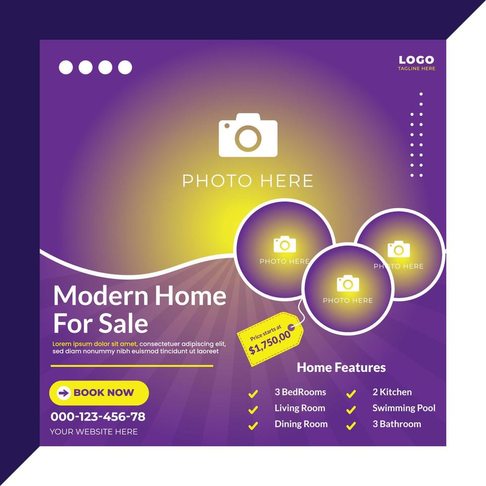 casa moderna en venta publicación en redes sociales vector