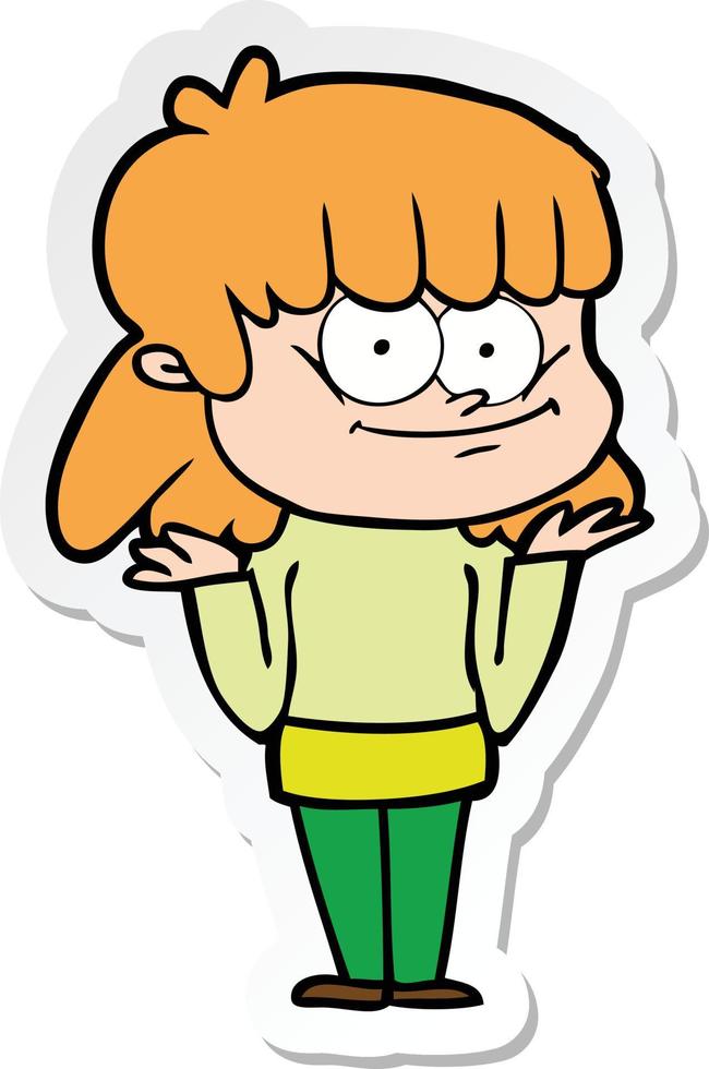 sticker of a cartoon smiling woman vector