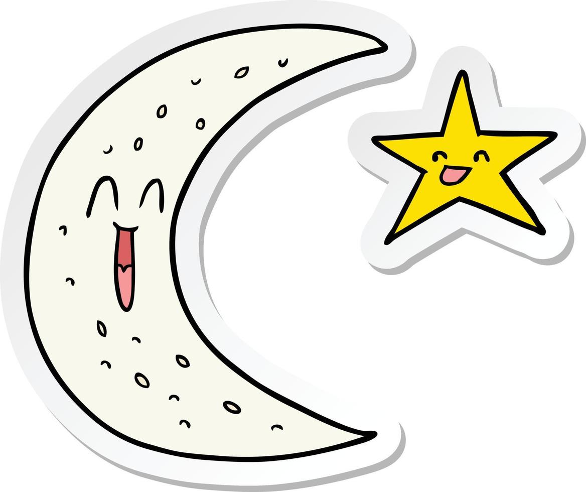 pegatina de una caricatura feliz luna y estrella vector