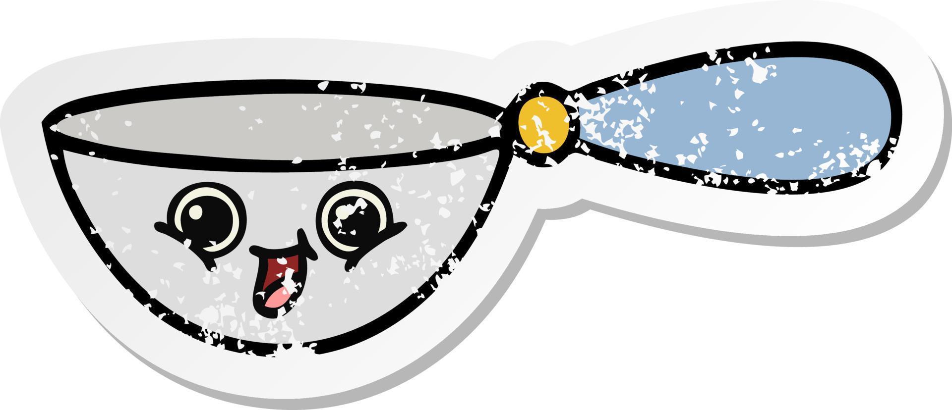 distressed sticker of a cute cartoon measuring spoon vector