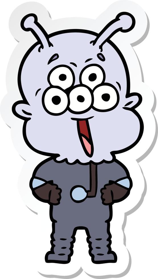 sticker of a happy cartoon alien vector