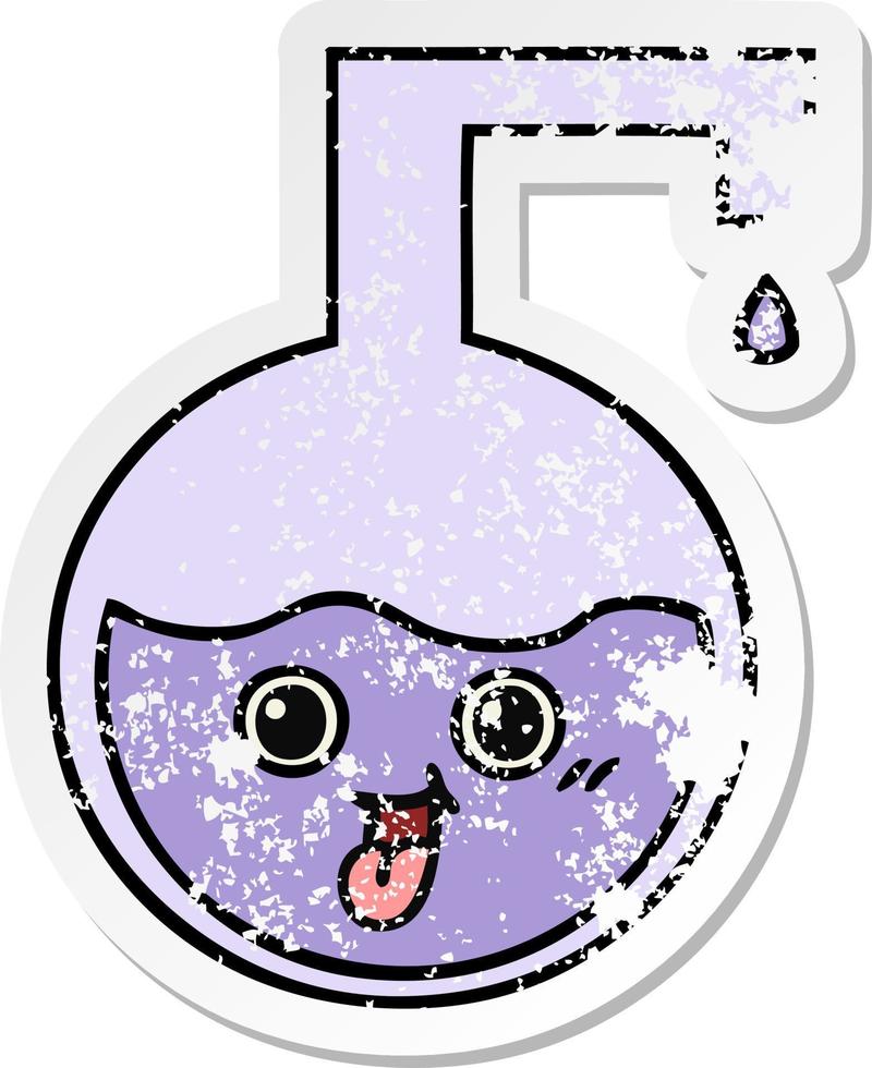 distressed sticker of a cute cartoon science experiment vector