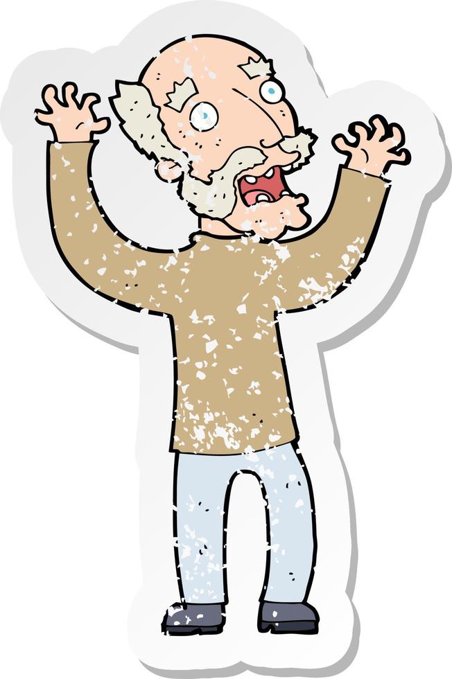 retro distressed sticker of a cartoon terrified old man vector