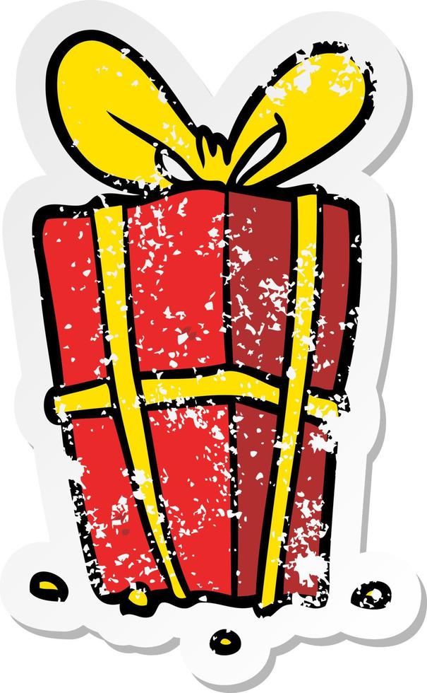 distressed sticker of a cartoon xmas present vector