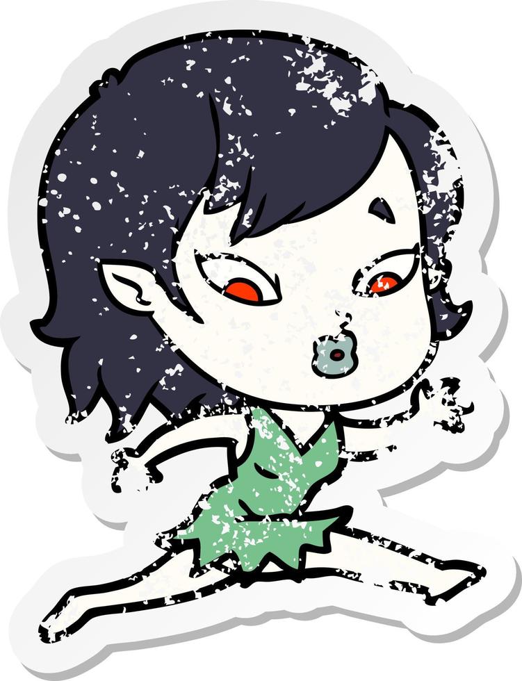 distressed sticker of a cute cartoon vampire girl vector