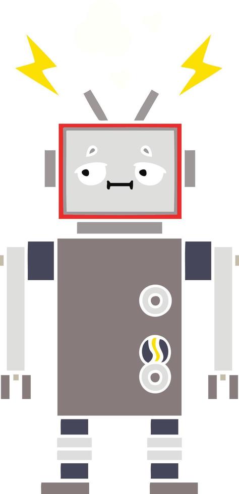 flat color retro cartoon robot vector