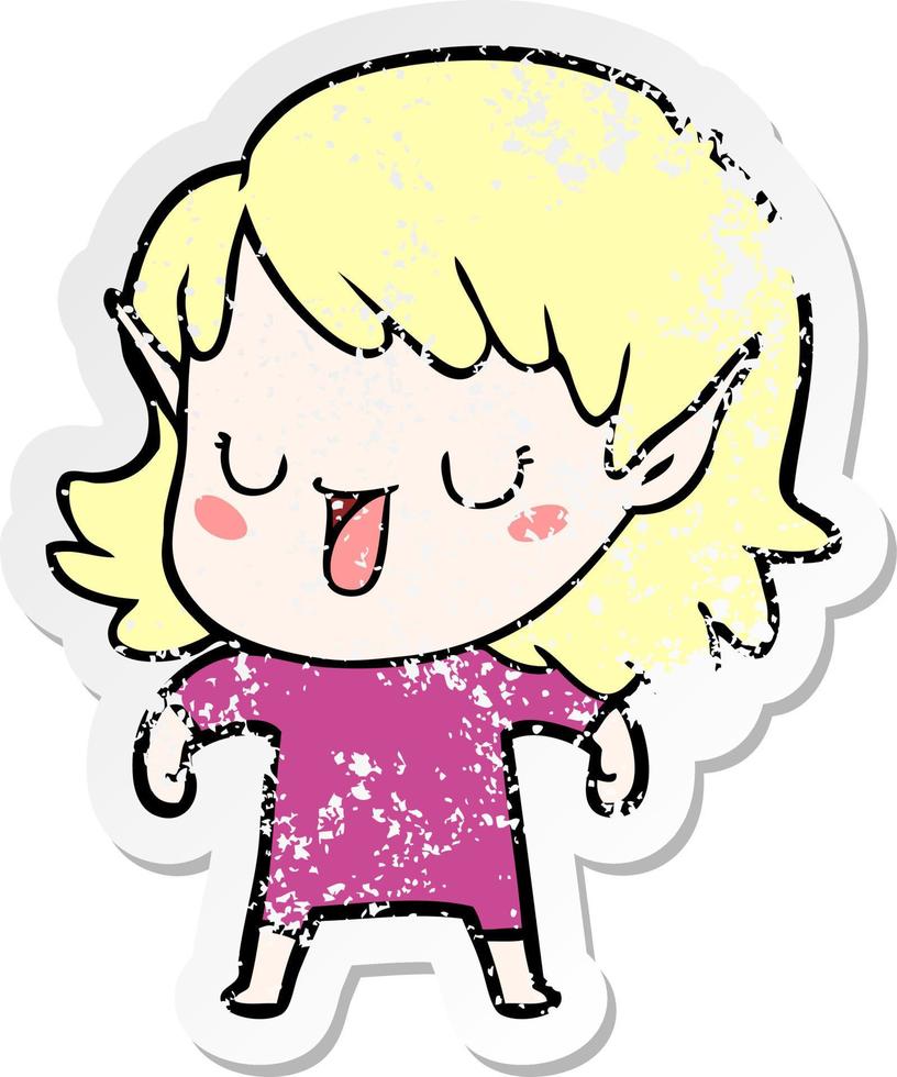 distressed sticker of a cartoon elf girl vector