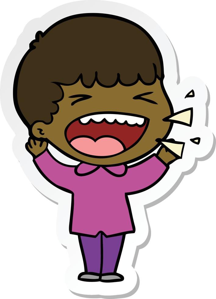 sticker of a cartoon laughing man vector