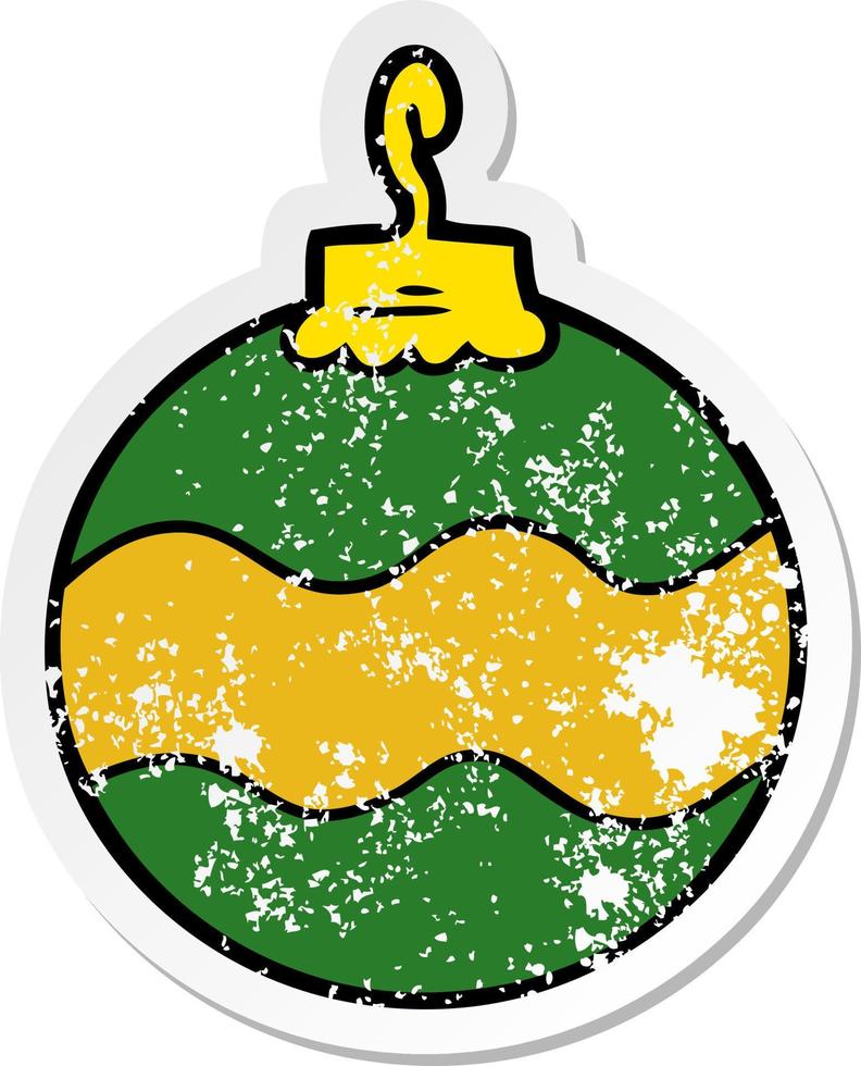 distressed sticker of a cartoon christmas bauble vector