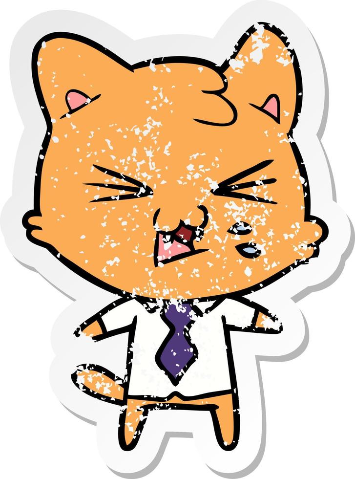 distressed sticker of a cartoon hissing cat vector