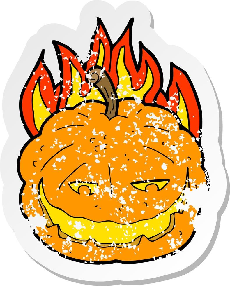 retro distressed sticker of a cartoon halloween pumpkin vector