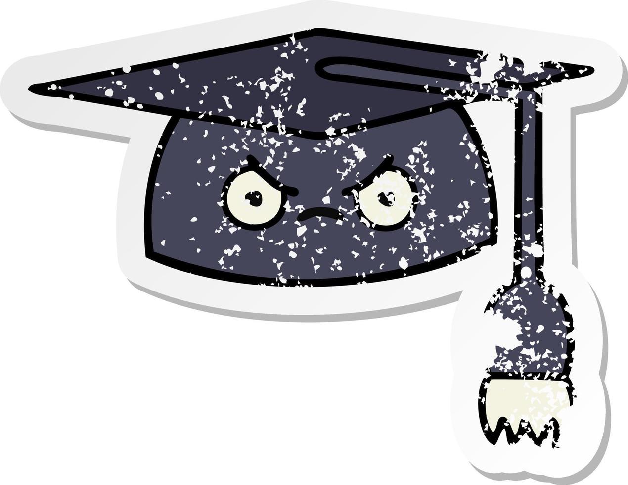 pegatina angustiada de un lindo sombrero de graduación de dibujos animados vector