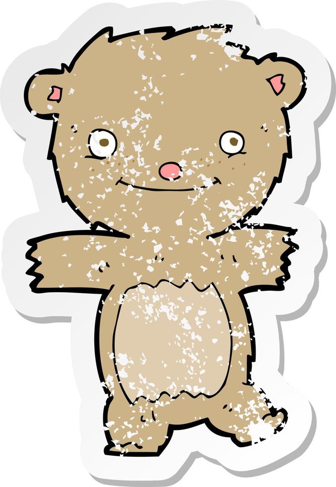 retro distressed sticker of a cartoon teddy bear vector