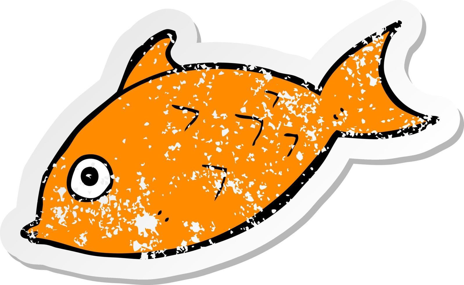 distressed sticker of a cartoon fish vector