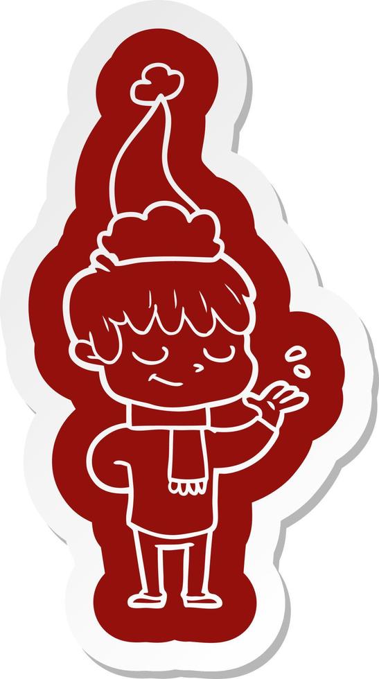 cartoon  sticker of a happy boy wearing santa hat vector