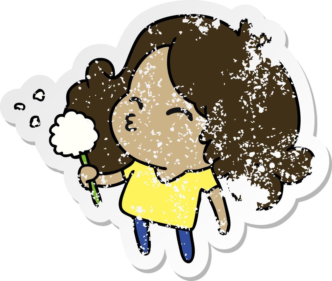 distressed sticker cartoon of cute kawaii girl vector