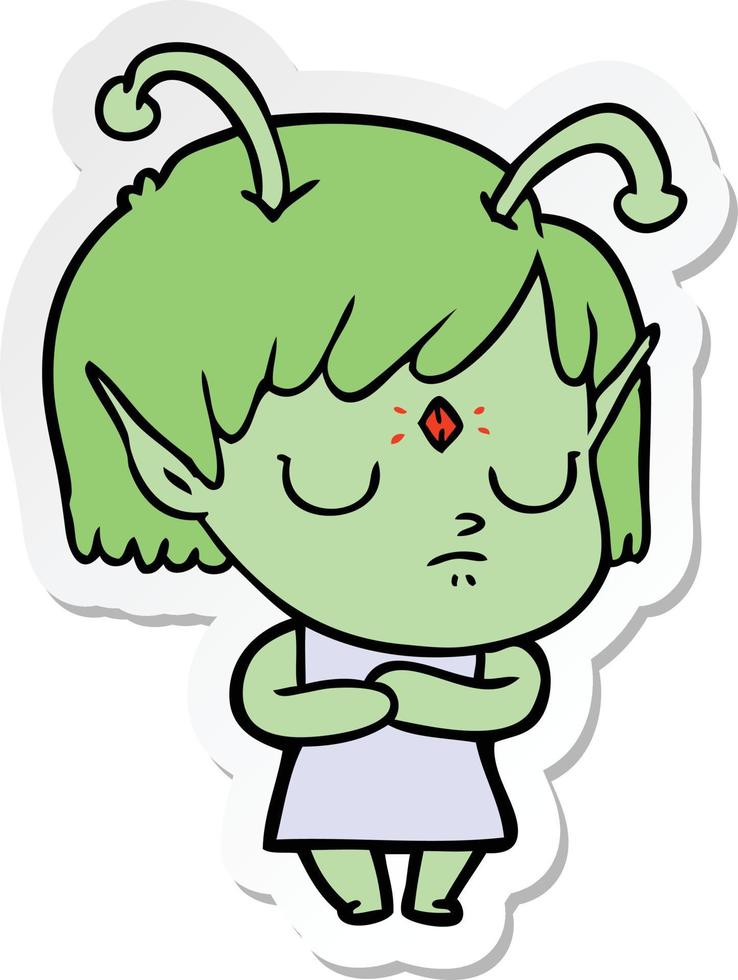 sticker of a cartoon alien girl vector