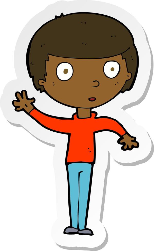 sticker of a cartoon waving boy vector