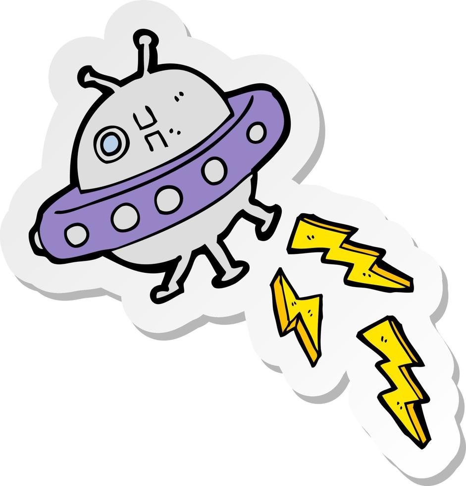 sticker of a cartoon UFO vector