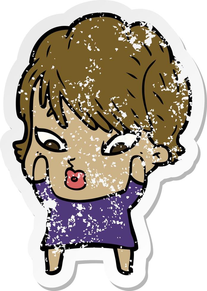 distressed sticker of a cartoon woman vector