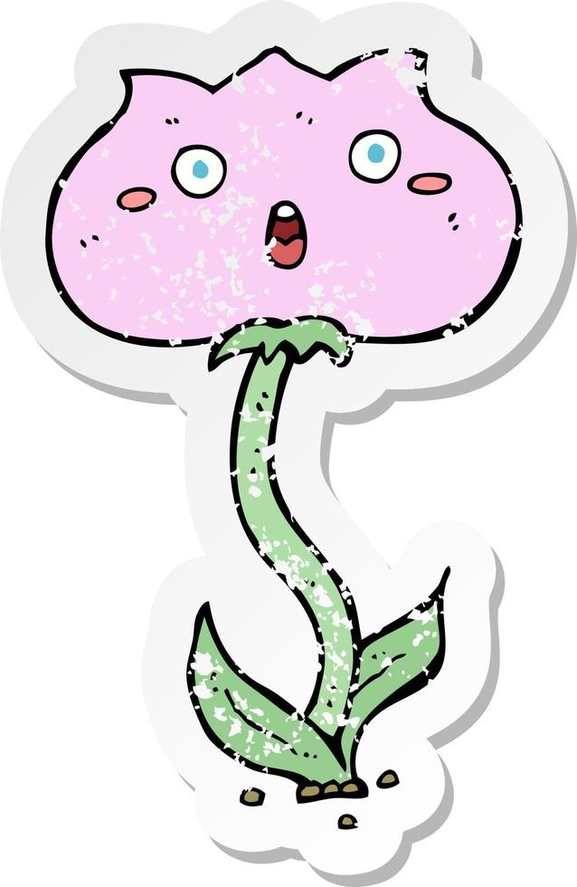 retro distressed sticker of a cartoon shocked flower vector