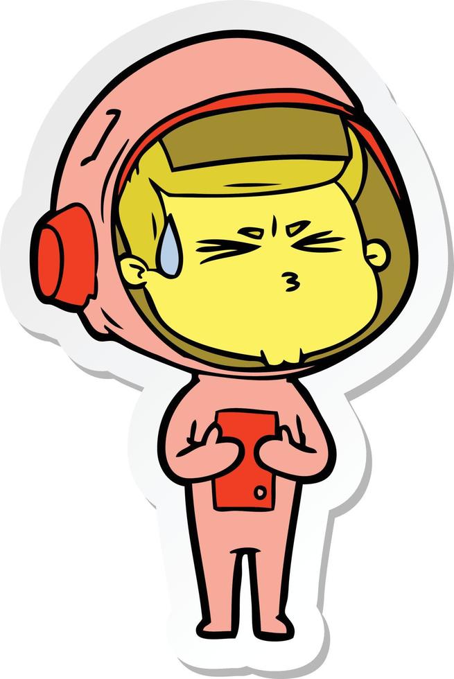 sticker of a cartoon stressed astronaut vector