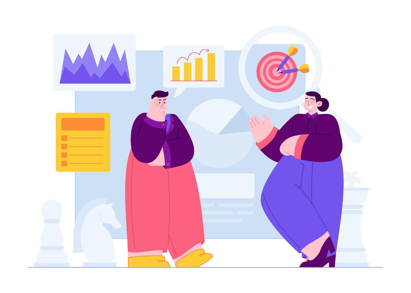 Marketing Strategy concept vector Illustration idea for landing page template, affiliate, business online commercial and advertisement strategy type,consumer audience promotion. Hand drawn Flat Style