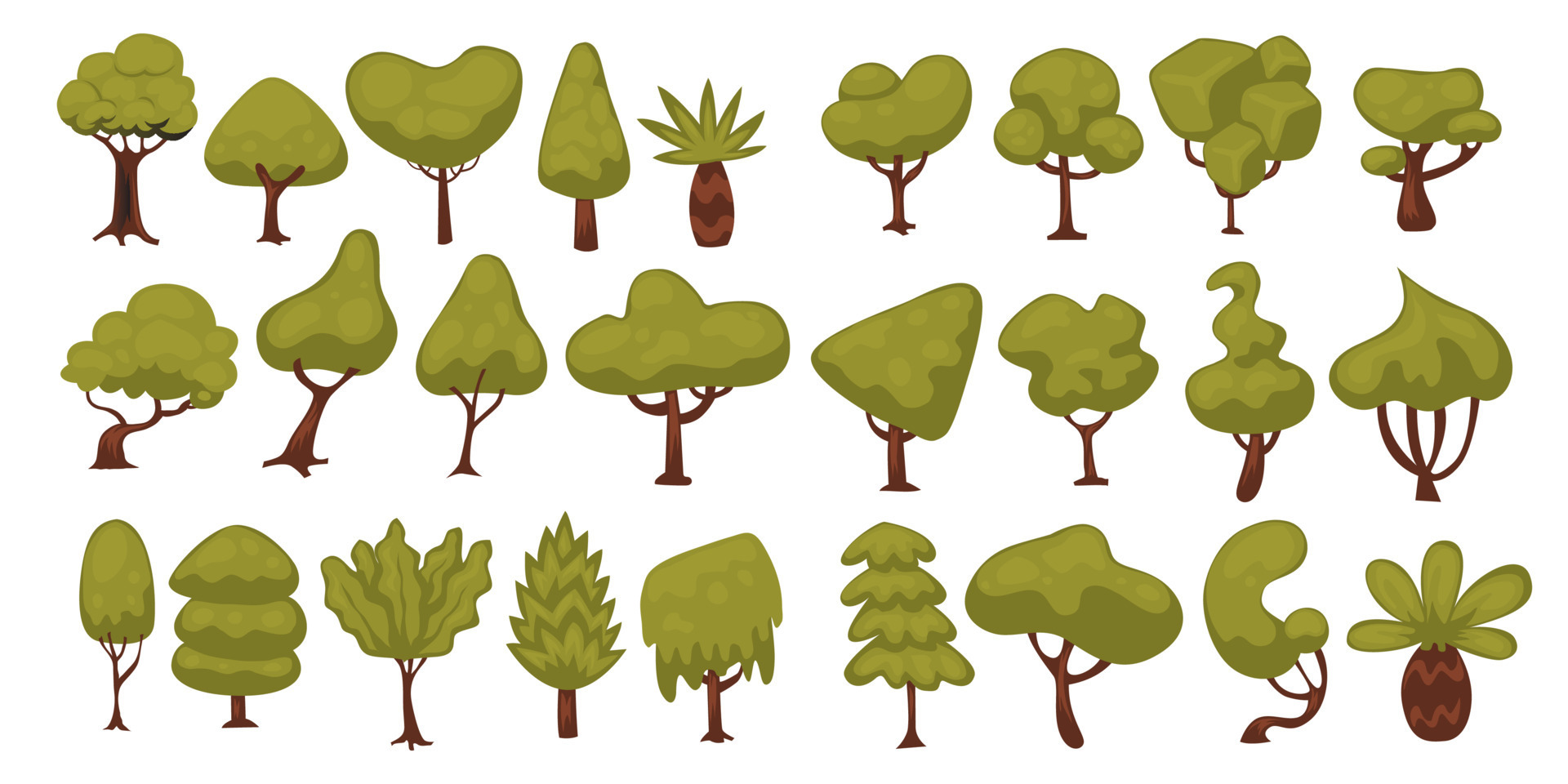 Hand drawn set of Forest Tree Nature Plant Objects Elements, Vector ...