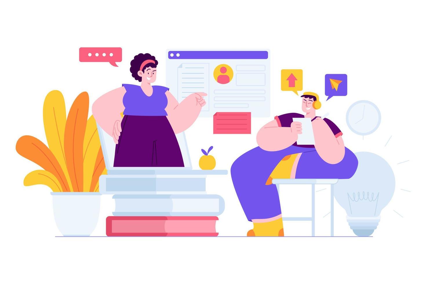 Webinar concept vector Illustration idea for landing page template, meetup or digital meeting online as business conversation, remote communication with virtual conference, Hand drawn Flat Styles