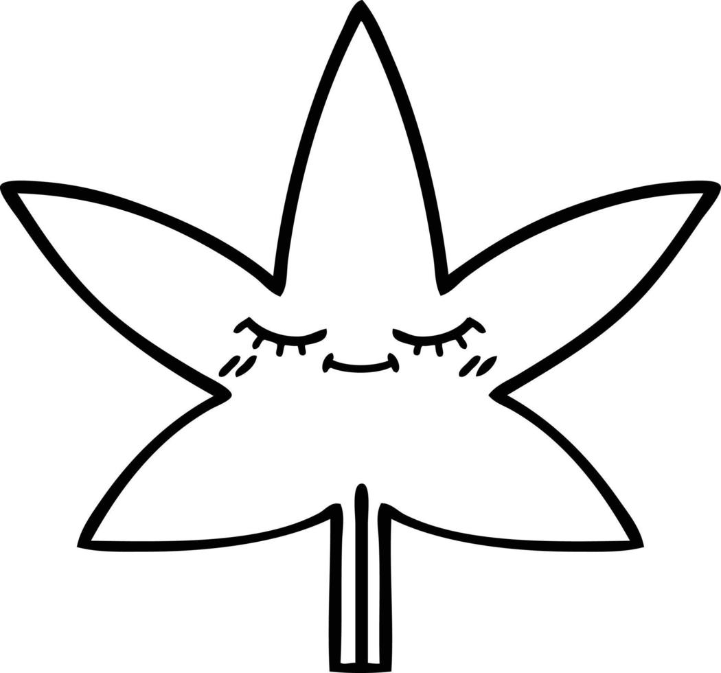 line drawing cartoon marijuana leaf vector
