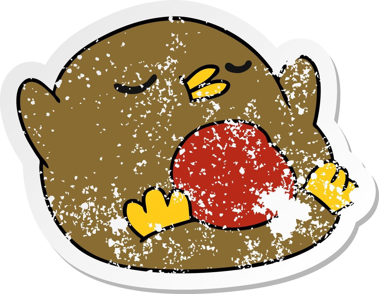 distressed sticker cartoon cute kawaii red robin vector