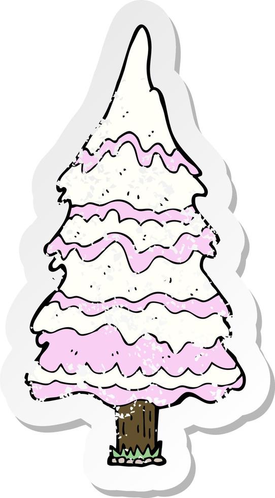 retro distressed sticker of a cartoon pink snowy tree vector