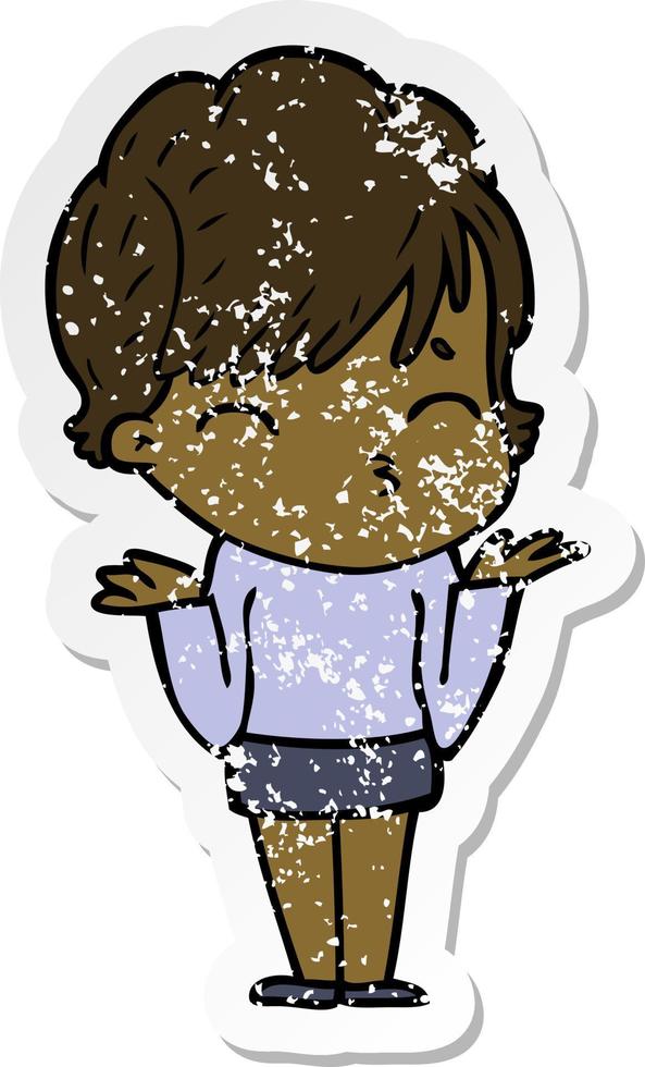 distressed sticker of a cartoon woman thinking vector