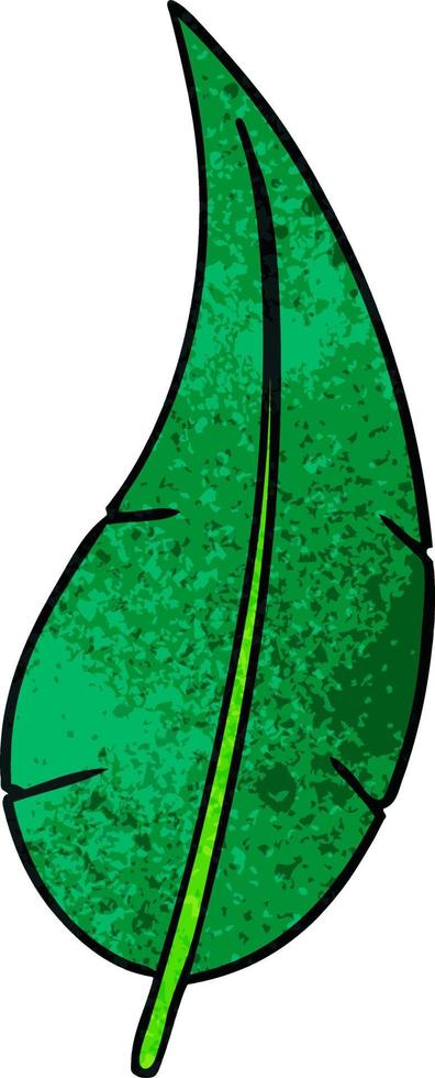 textured cartoon doodle of a green long leaf vector