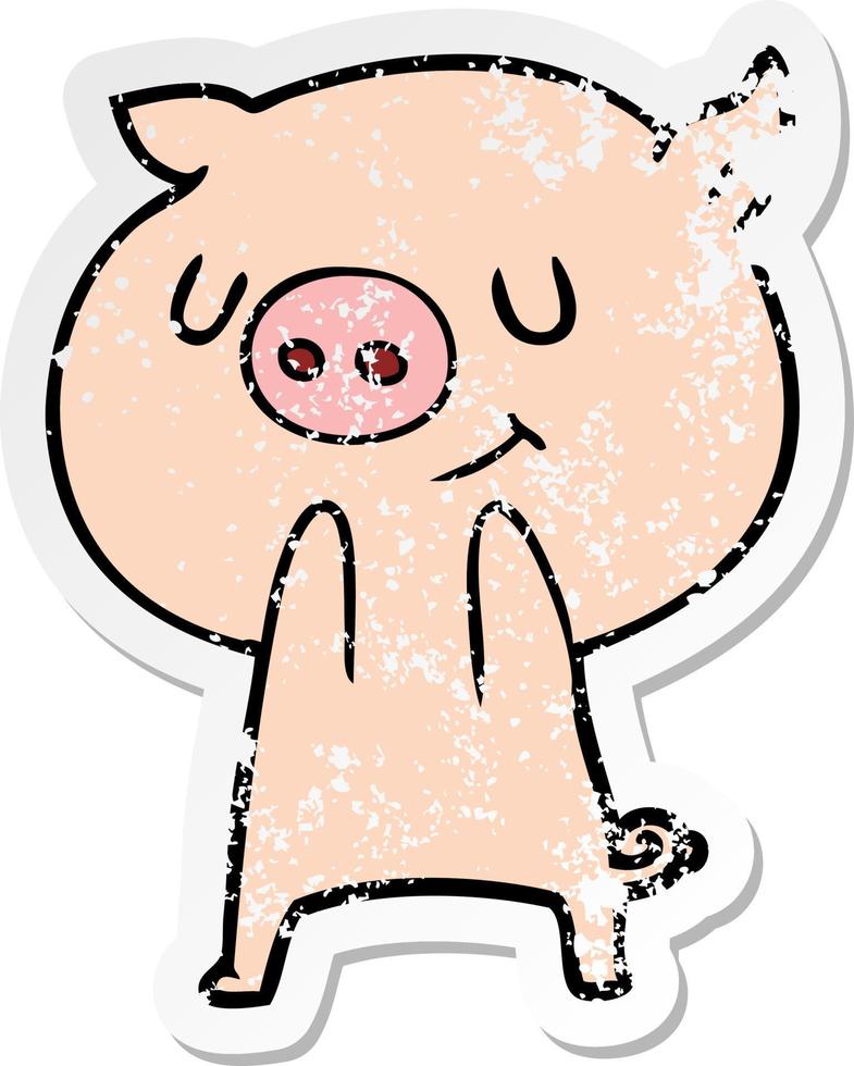 distressed sticker of a happy cartoon pig vector