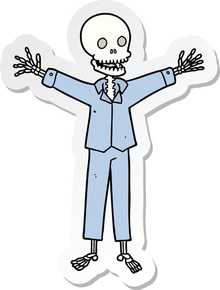 sticker of a cartoon skeleton wearing pajamas vector