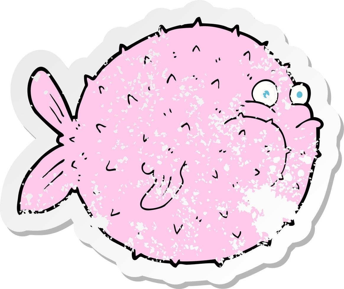 retro distressed sticker of a cartoon puffer fish vector