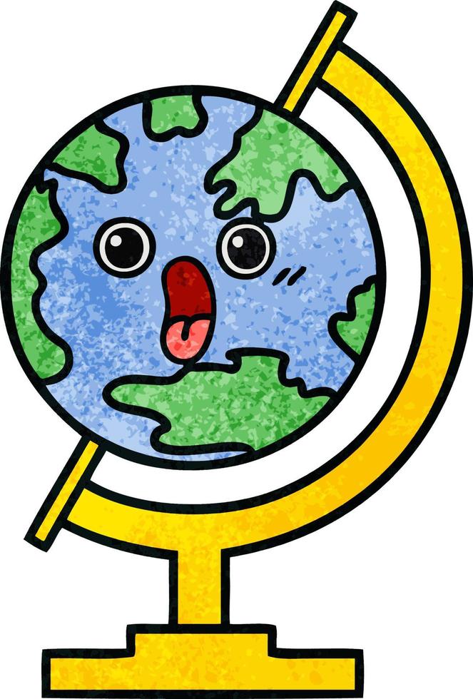 retro grunge texture cartoon globe of the world vector