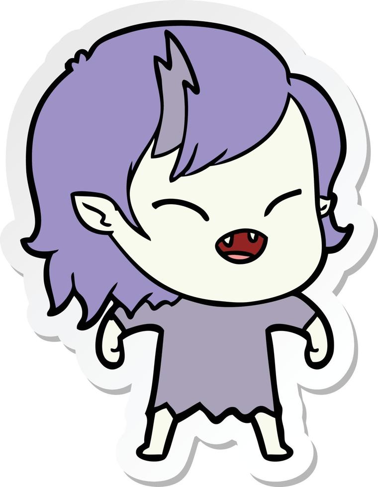 sticker of a cartoon laughing vampire girl vector