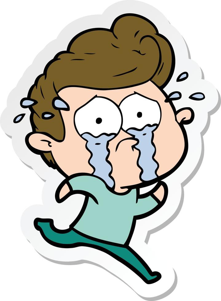 sticker of a cartoon crying man running vector