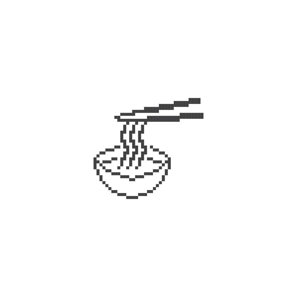 Noodles bowl, ramen . Pixel art line icon vector illustration