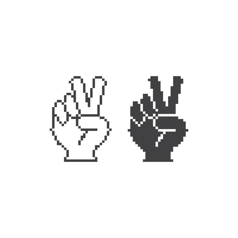 signo de mano de paz, gesto de mano v. icono de línea de arte de píxeles ilustración de icono de vector