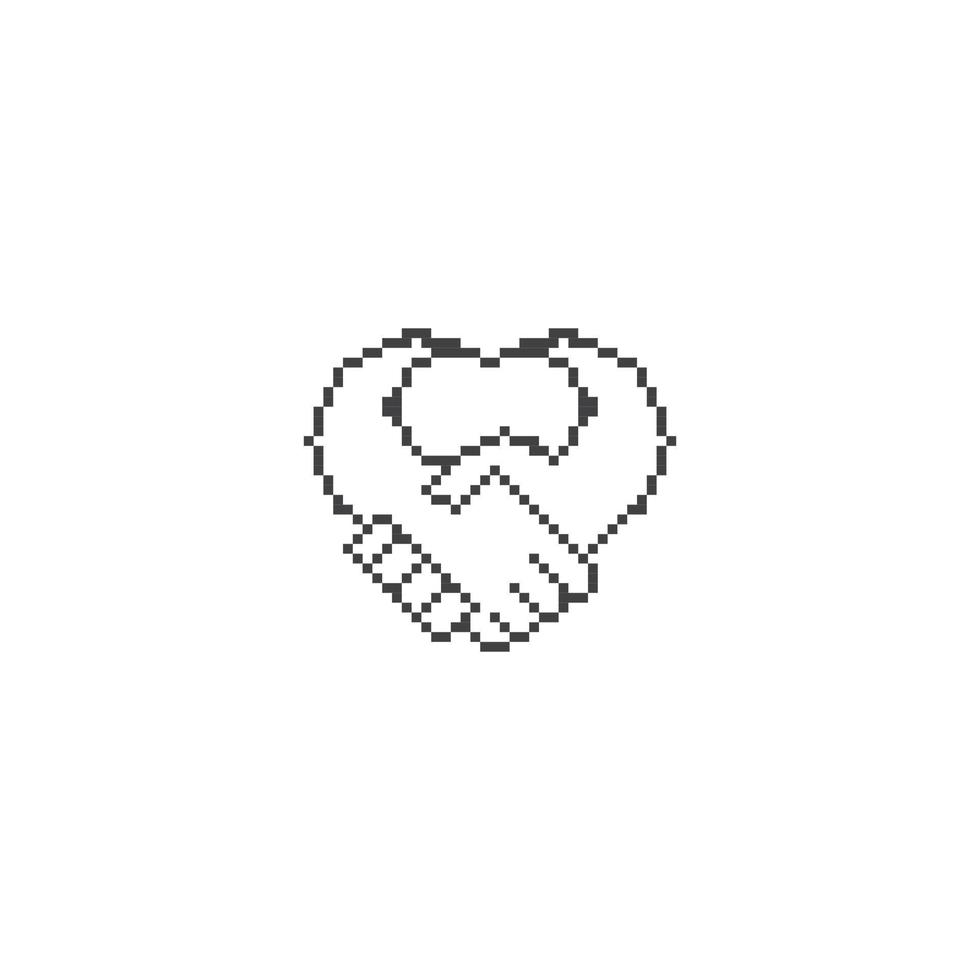 Handshake heart, love deal. Pixel art line vector icon illustration
