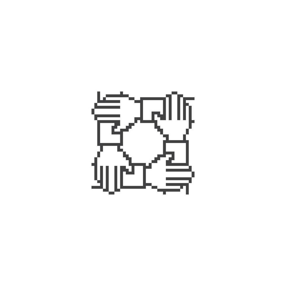 Teamwork four hand, unity business. Pixel art line icon vector icon illustration