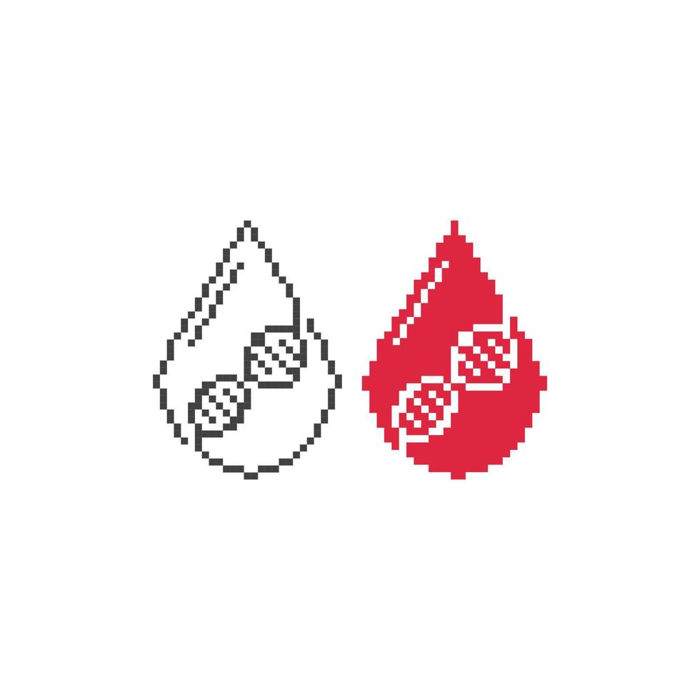 ADN genético, sangre. ilustración de vector de icono de línea de arte de píxeles