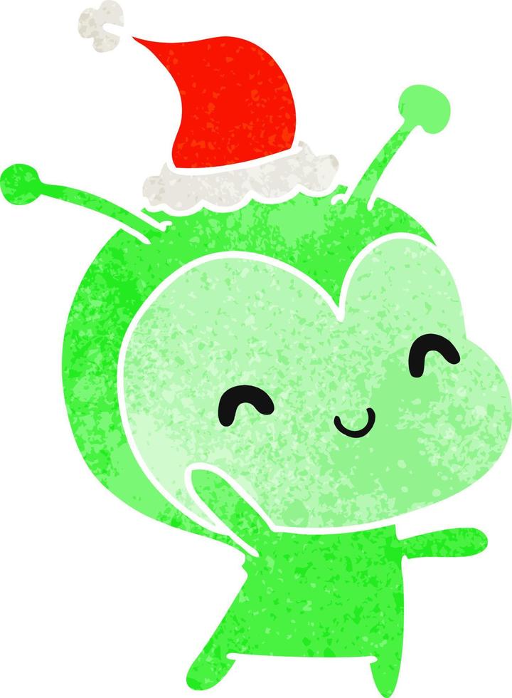 christmas retro cartoon of kawaii alien vector