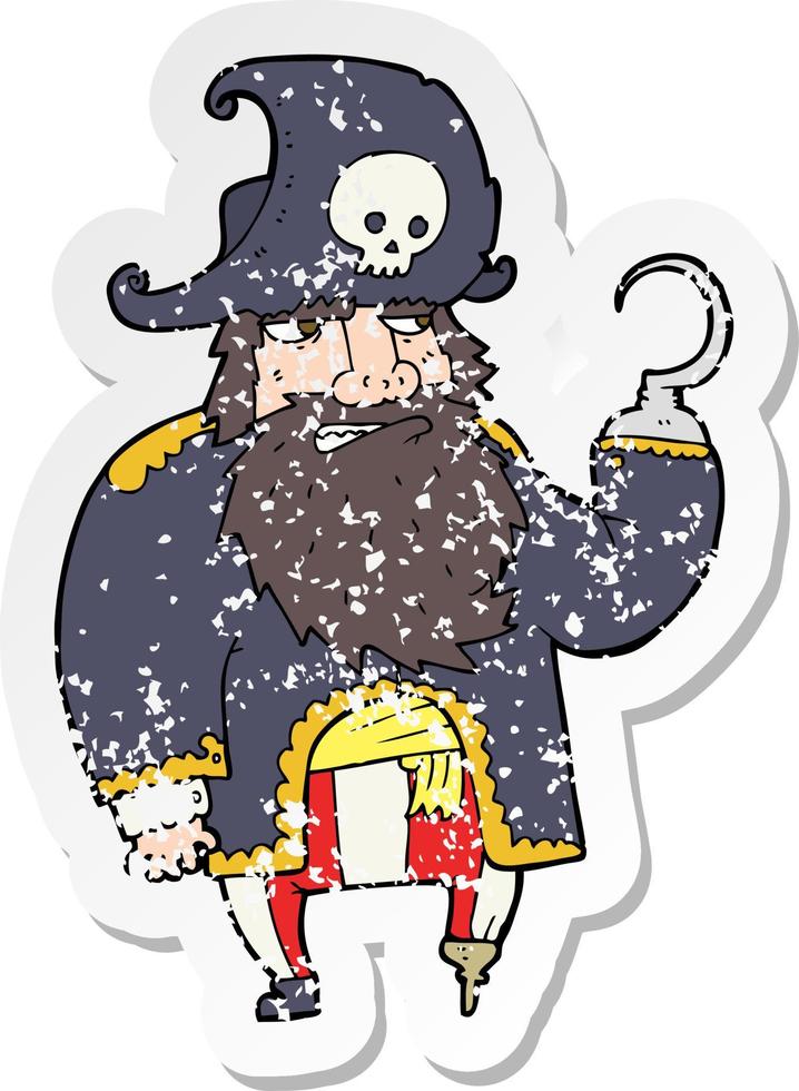 retro distressed sticker of a cartoon pirate vector