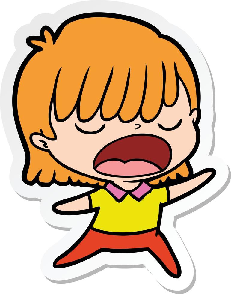 sticker of a cartoon woman talking loudly vector